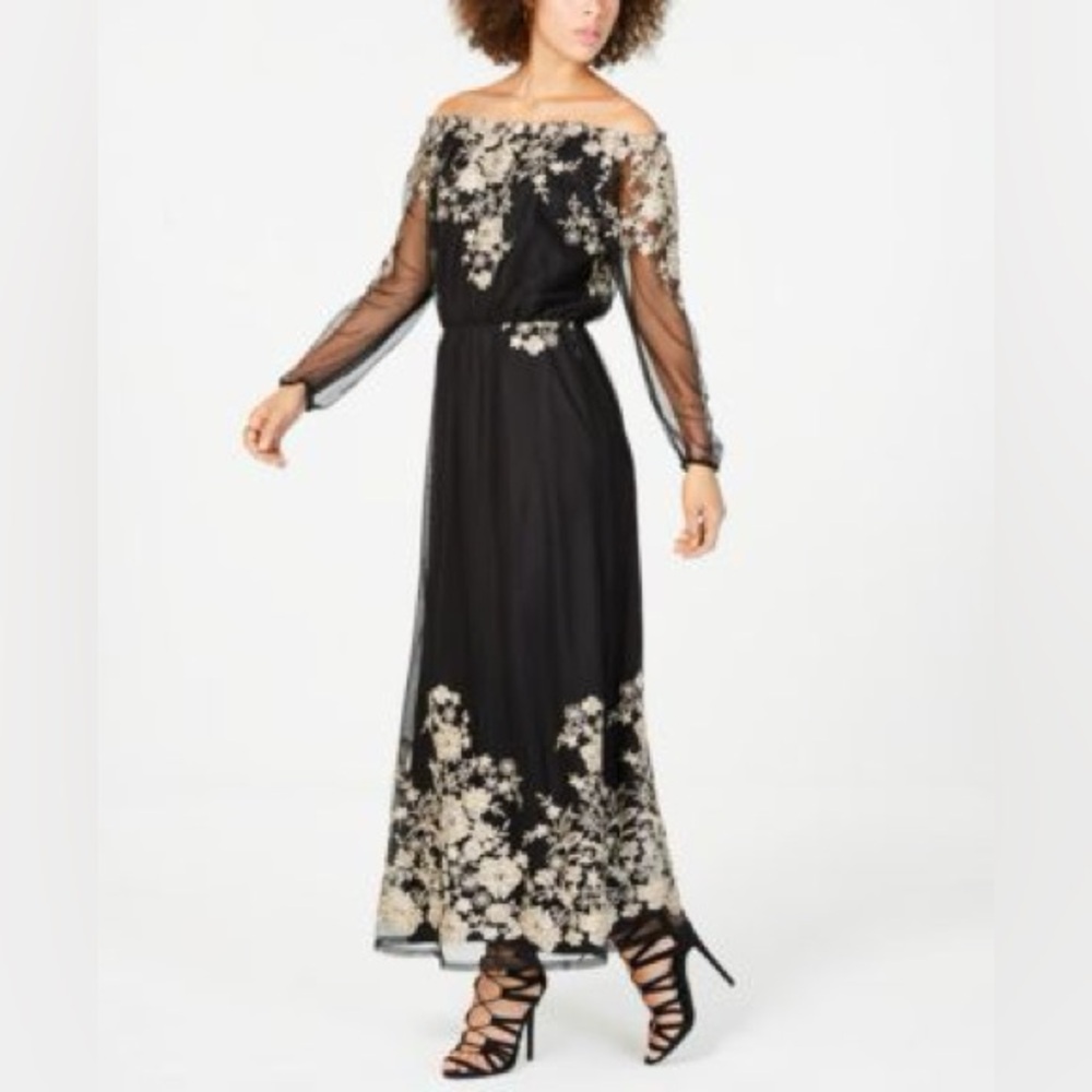 Nine West Black and Gold Patterned Dress